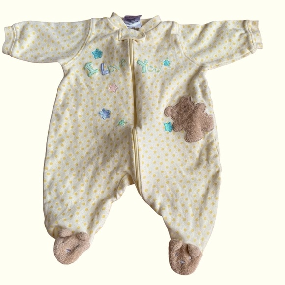 VTG Just Born Yellow Teddy Bear Pajama Sleeper Footed -I love you Baby Boy 3-6M - Picture 1 of 6